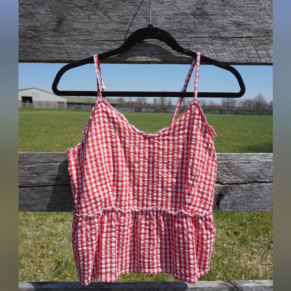Sim & Sam Red Gingham Crop Top Tank Top Size Medium
